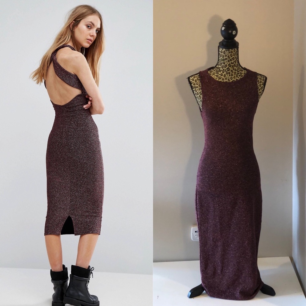 Pull and Bear Metallic Midi Dress